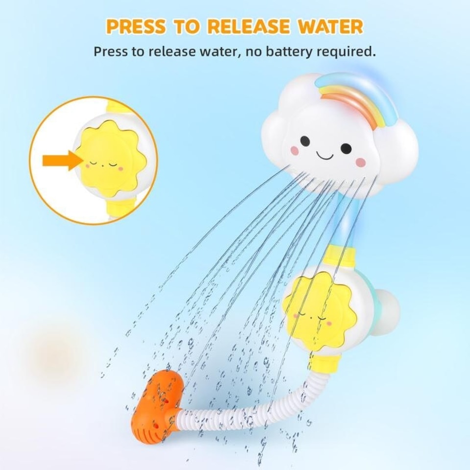 image 1 of Baby Shower Bath Toy Set - Cloud Sprinkler Faucet with Foldable Bathtub Shower Head, Gentle Water Spray & Cartoon Fountain Toy - Fun Sensory Bath Play for Toddlers, Perfect Birthday & Christmas Gift