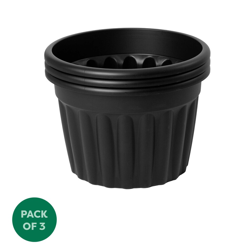 image 1 of Vista 3x 60cm Round Plastic Garden Planters Grey