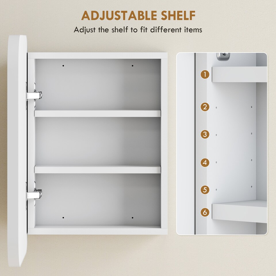 image 1 of HOMCOM Wall Mounted Bathroom Cabinet with Mirror Adjustable Shelves | White | White | 40.2W x 10.2D x 50.9H cm