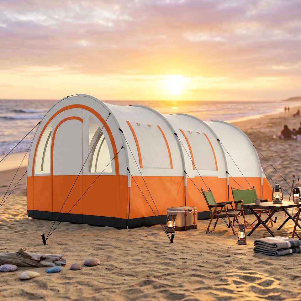 image 1 of Outsunny Camping Tent, 3000mm Waterproof Family Tent for 3 Man, Orange