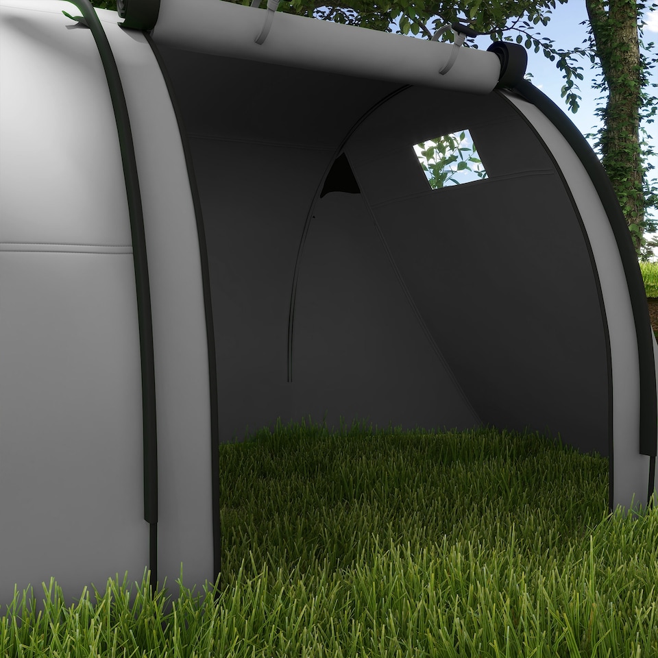 image 1 of Outsunny 3-4 Man Camping Tent, Large Family Tunnel Tent with Bedroom and Living Room, 3000mm Waterproof, Portable with Bag, for Fishing Hiking Festival, Grey | Grey | Grey