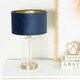 image 2 of ValueLights Jessy Glass with Gold Trim Table Lamp with Navy Blue Velvet with Gold Inner Lamp Shade Blue