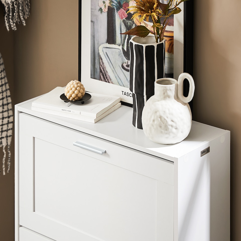 image 1 of SoBuy Narrow 2 Flip-Door Shoe Cabinet, White, 23.6x9.8x31.5 inches, 12.22 kg - FSR137-W