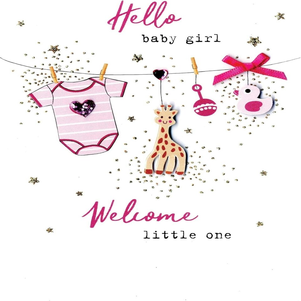 image 1 of Hello Baby Girl Welcome Little One Congratulations Card