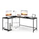 image 2 of COSTWAY L-Shaped Desk with Power Outlet Computer Desk Black