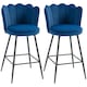 image 1 of HOMCOM Bar Stools Set of 2, Modern Velvet-Feel Barstools with Petal Backrest and Footrest, Upholstered Breakfast Bar Chairs with Metal Legs for Kitchen Island Counter, Dining Room, Dark Blue | Blue | Dark Blue | 2