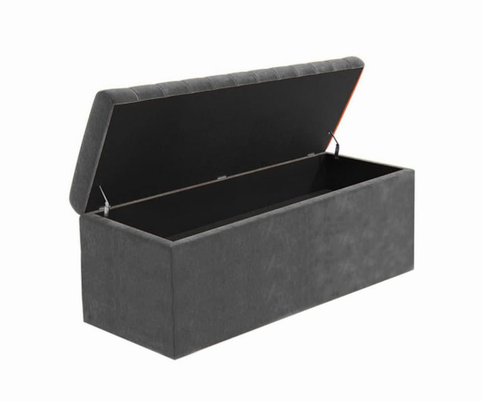 image 1 of 180cm Large Plain Safar Storage Ottoman Box, Steel Grey Plush Velvet Upholstered Deep Storage Ottoman End of Bed Bench