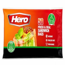 Hero Reusable Press Seal Freezer Bags - Pack of 50 BPA Free Food Storage Bags for Sandwiches, Fruit, Meat, Vegetables & Freezer Storage