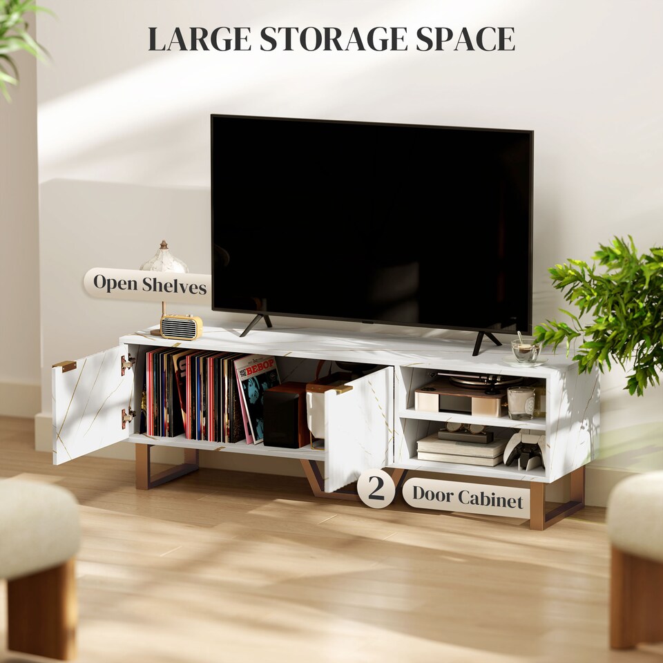 image 1 of HOMCOM TV Unit, TV Stand Cabinet with Shelves and Storage Cupboard, White | White | 1