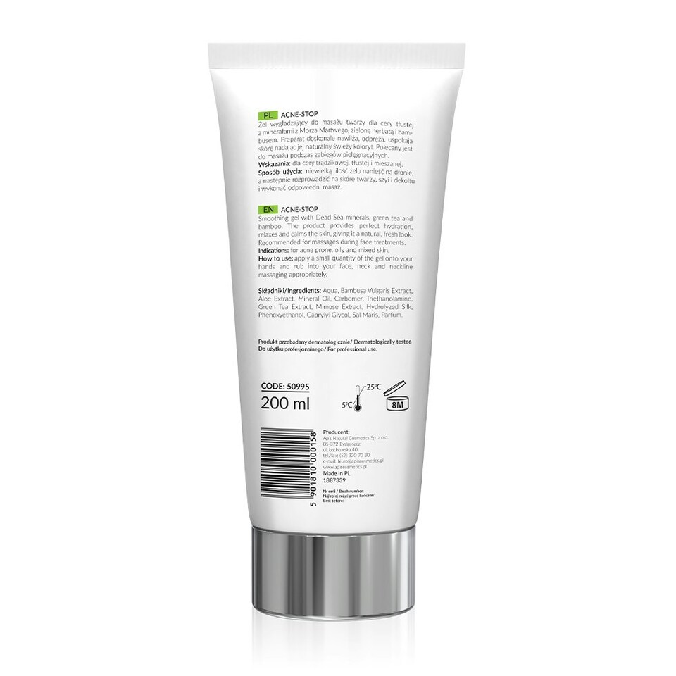 image 1 of Apis Professional Acne Stop Face Massage Gel with Dead Sea Minerals, Green Tea and Bamboo 200ml