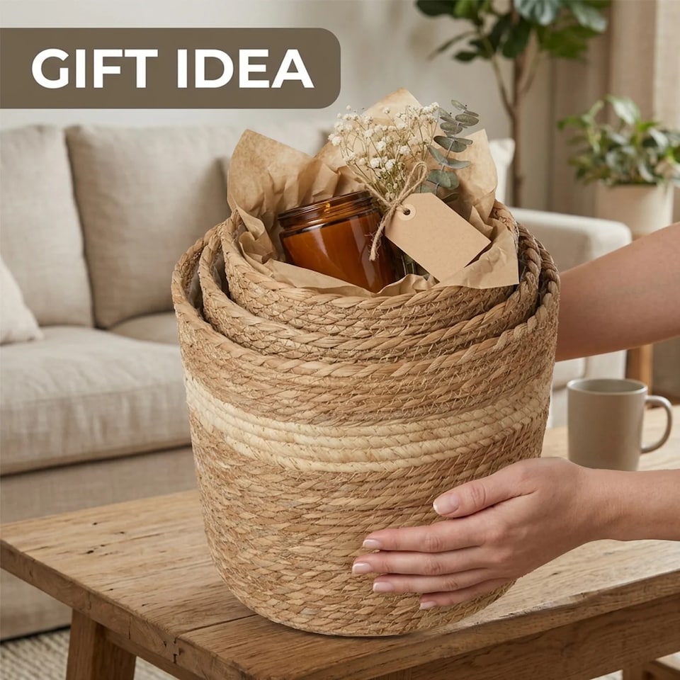 image 1 of Wickerfield Medium Seagrass Planter Basket, Indoor Planter Cover with Liner