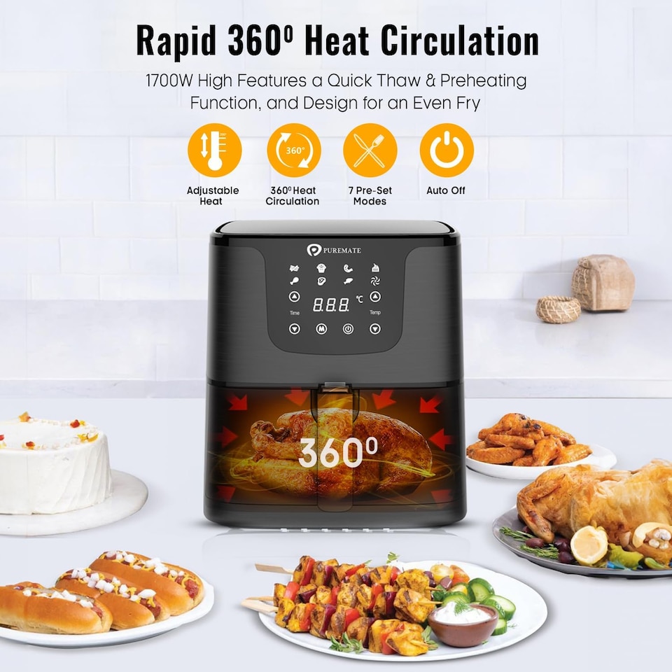 image 1 of 5.5L Digital Air Fryer with Timer and Low Fat Oil Free Black