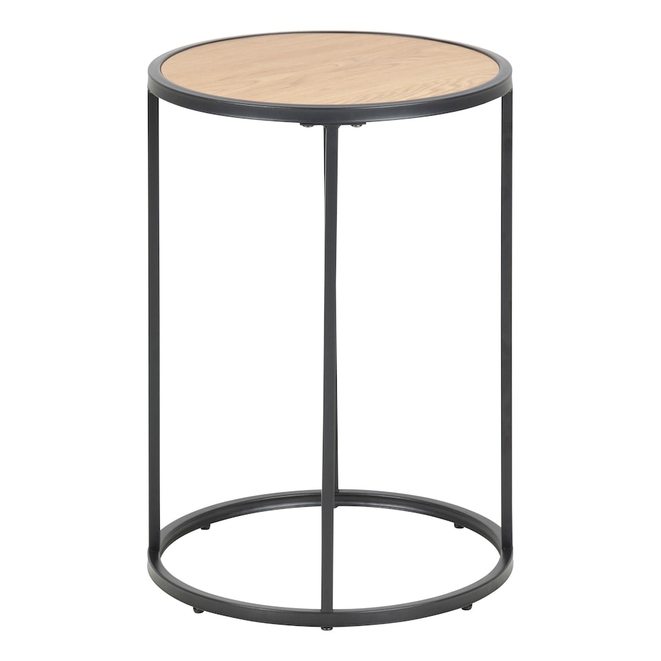 image 1 of Seaford Black Metal Small Round Side Table with Oak Top