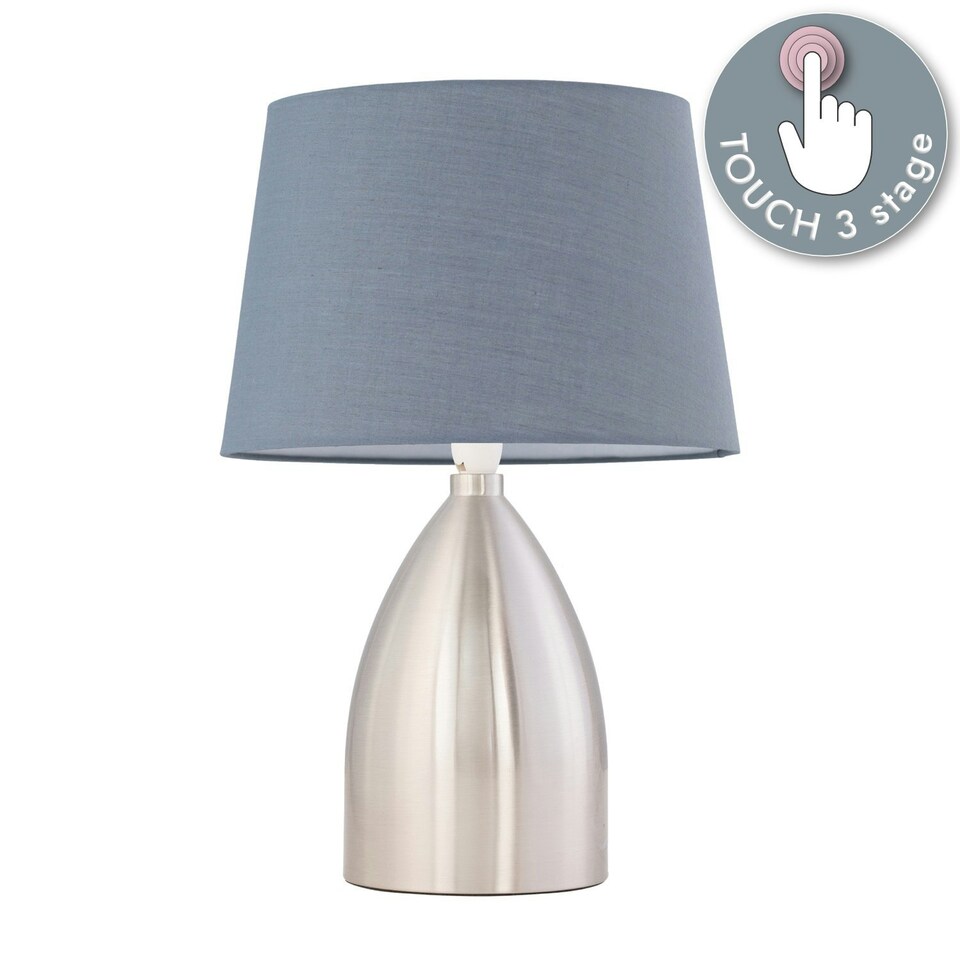 image 1 of First Choice Lighting Valentina Brushed Chrome Touch Lamp with Grey Cotton Shade Silver | Grey