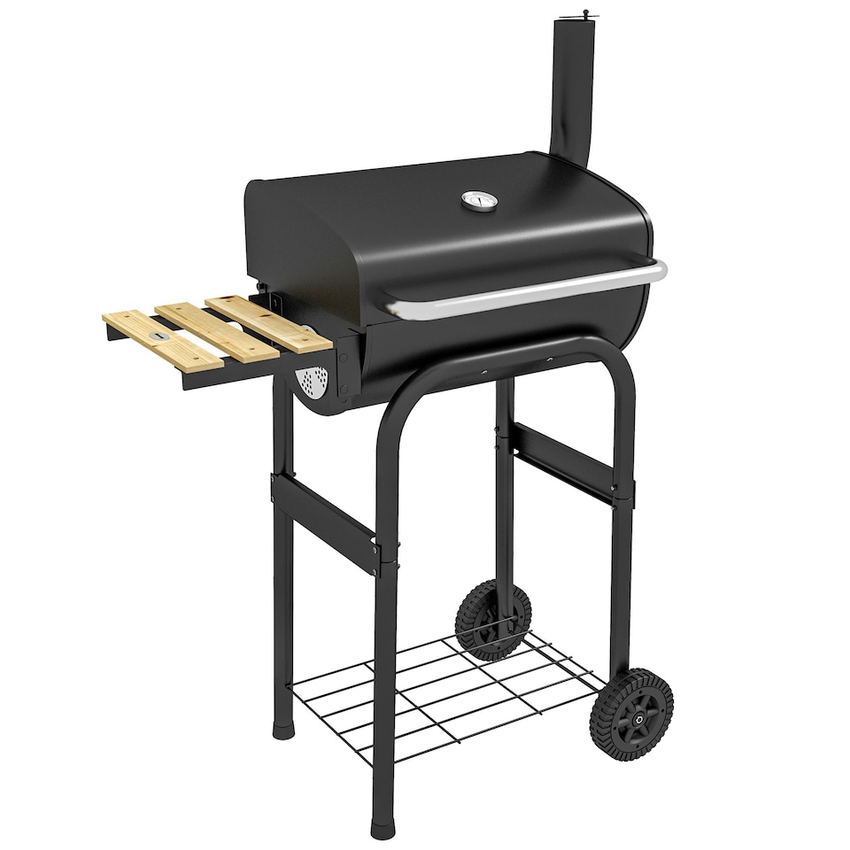 image 1 of Outsunny Charcoal Barbecue BBQ Grill Trolley W/ Shelves, Lid and Thermometer