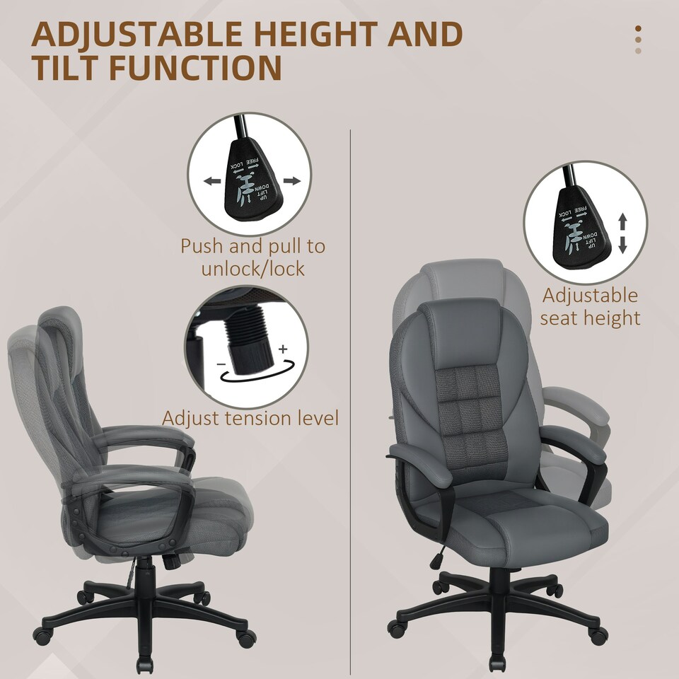image 1 of HOMCOM Executive Office Chair with High Back, Computer Chair, Charcoal Grey Grey | Black
