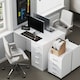 image 6 of HOMCOM Computer Desk with Drawers, Dressing Table, High Gloss Home Office Writing Workstation, White