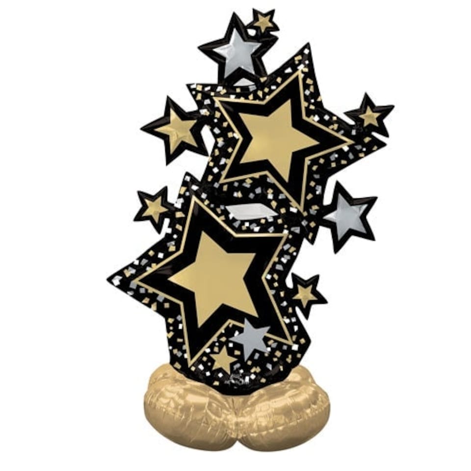 image 1 of Black & Gold Star Cluster Airloonz Air Fill Giant Foil Balloon 149cm / 59 in