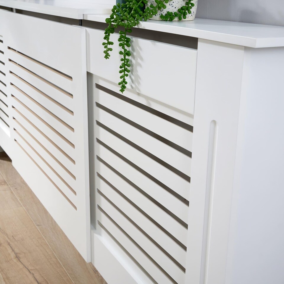 image 1 of Extending Radiator Cover Adjustable Wooden MDF Slatted Grill | White