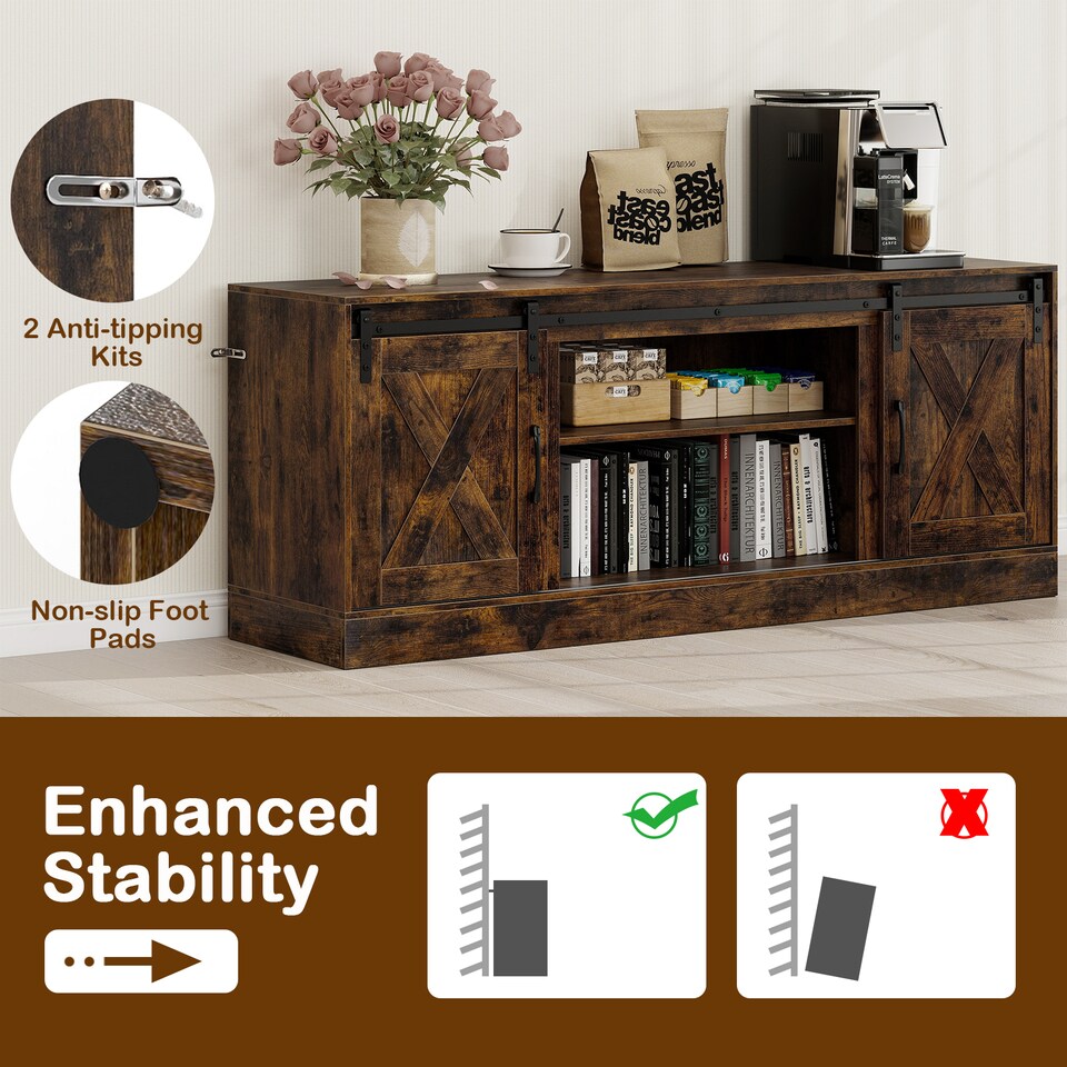 image 1 of COSTWAY Entertainment Center Farmhouse TV Stand for 70 Inch TVs Brown