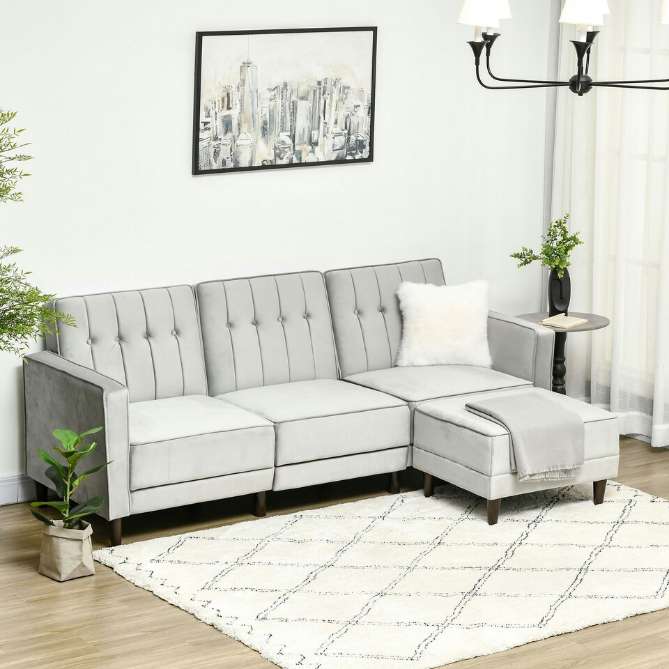image 1 of HOMCOM Upholstered Sofa Bed Reversible Sectional Sofa Set Velvet-Touch Sleeper