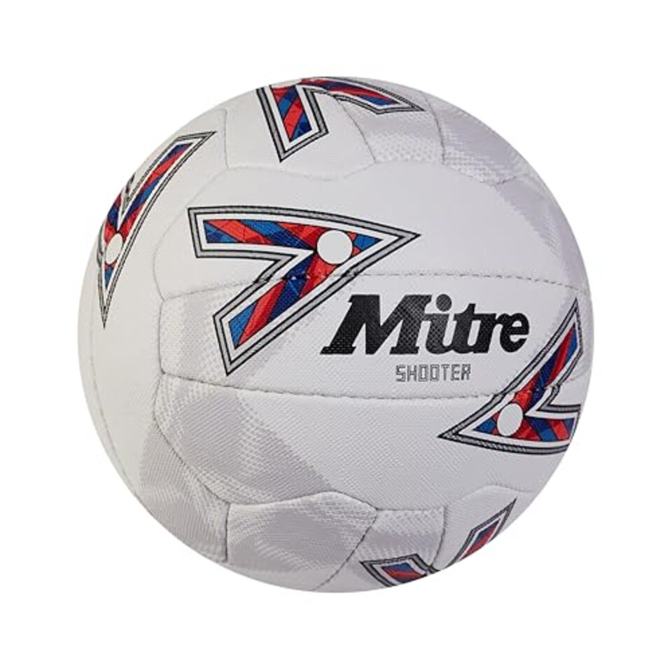 image 1 of Mitre Shooter Match Netball | Great Grip | Durable Design, White/Red/Blue, 5