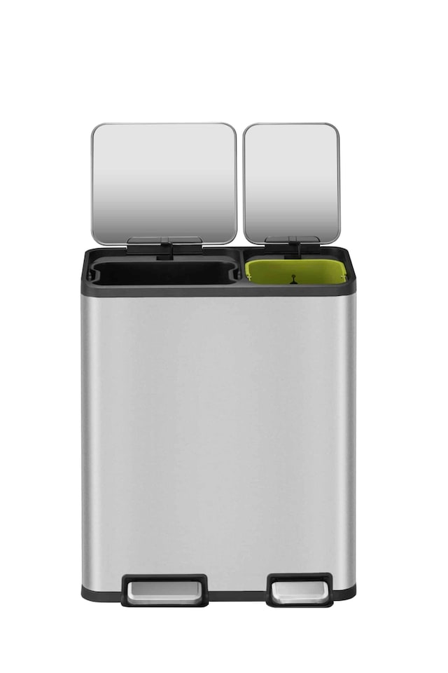 image 1 of EKO Ecocasa 50L Recycling Kitchen Bin 30+20 Litre, Pedal Rubbish Bin with Two Removable Inner Buckets, Soft Closure, Perfect for Kitchen & Home, Stainless Steel