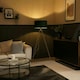 image 2 of ValueLights Aero Polished Gold Floor Lamp with Large Green Drum Shade and LED Bulb