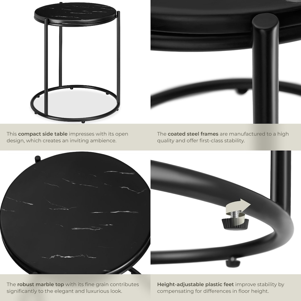 image 1 of Side Table Ellsa - marble top, steel frame, elegant design Black