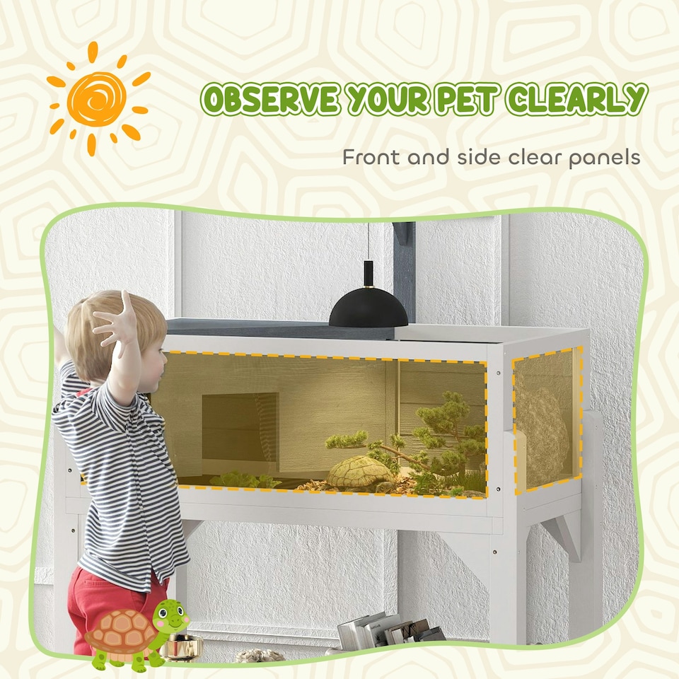 image 1 of PawHut Wooden Tortoise House with Storage Shelf, Clear Observation Windows