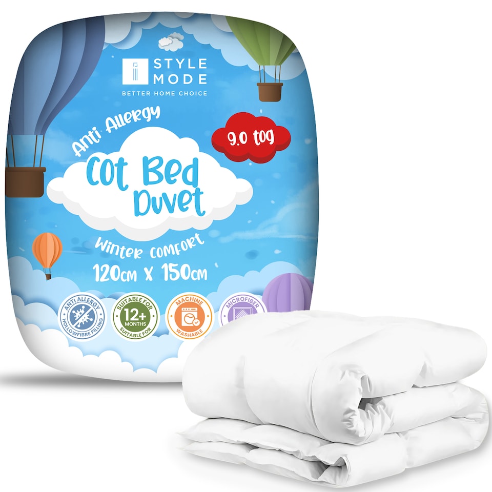 image 1 of Cot Bed Duvet 9.0 Tog 120cm x 150cm I Lightweight Soft Snug Quilt for Kids I Toddlers I Hypoallergenic I Anti Allergy I Machine Washable