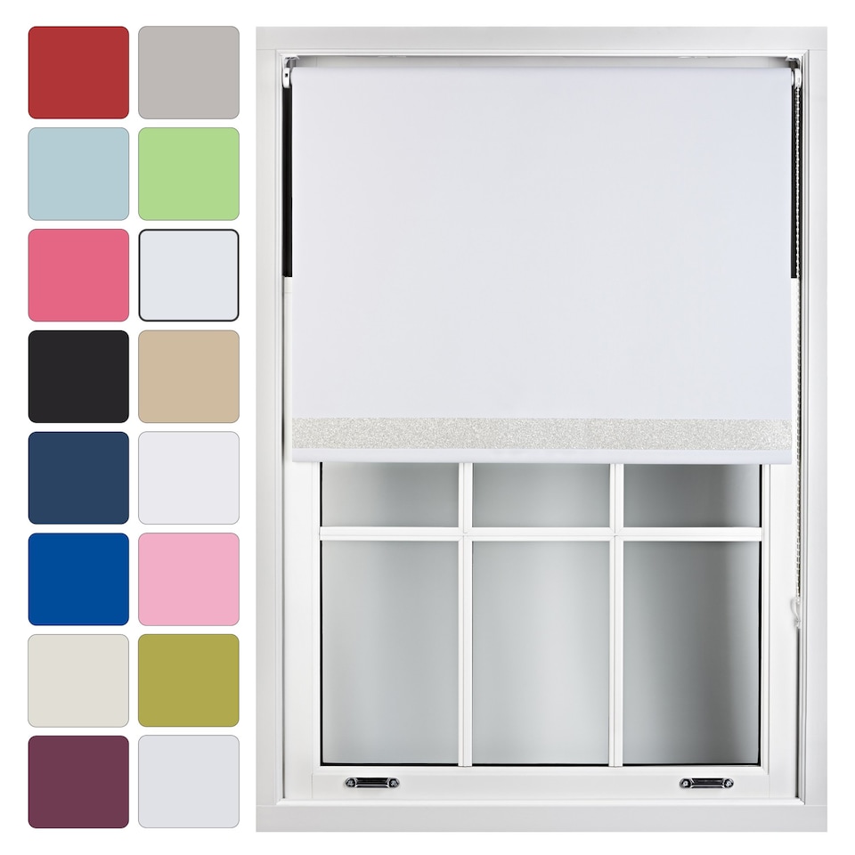 image 1 of FURNISHED Thermal Blackout Roller Blinds with Glitter Edge - (W)80cm x (L)165cm | White | White | (W) 80cm x (L) 165cm