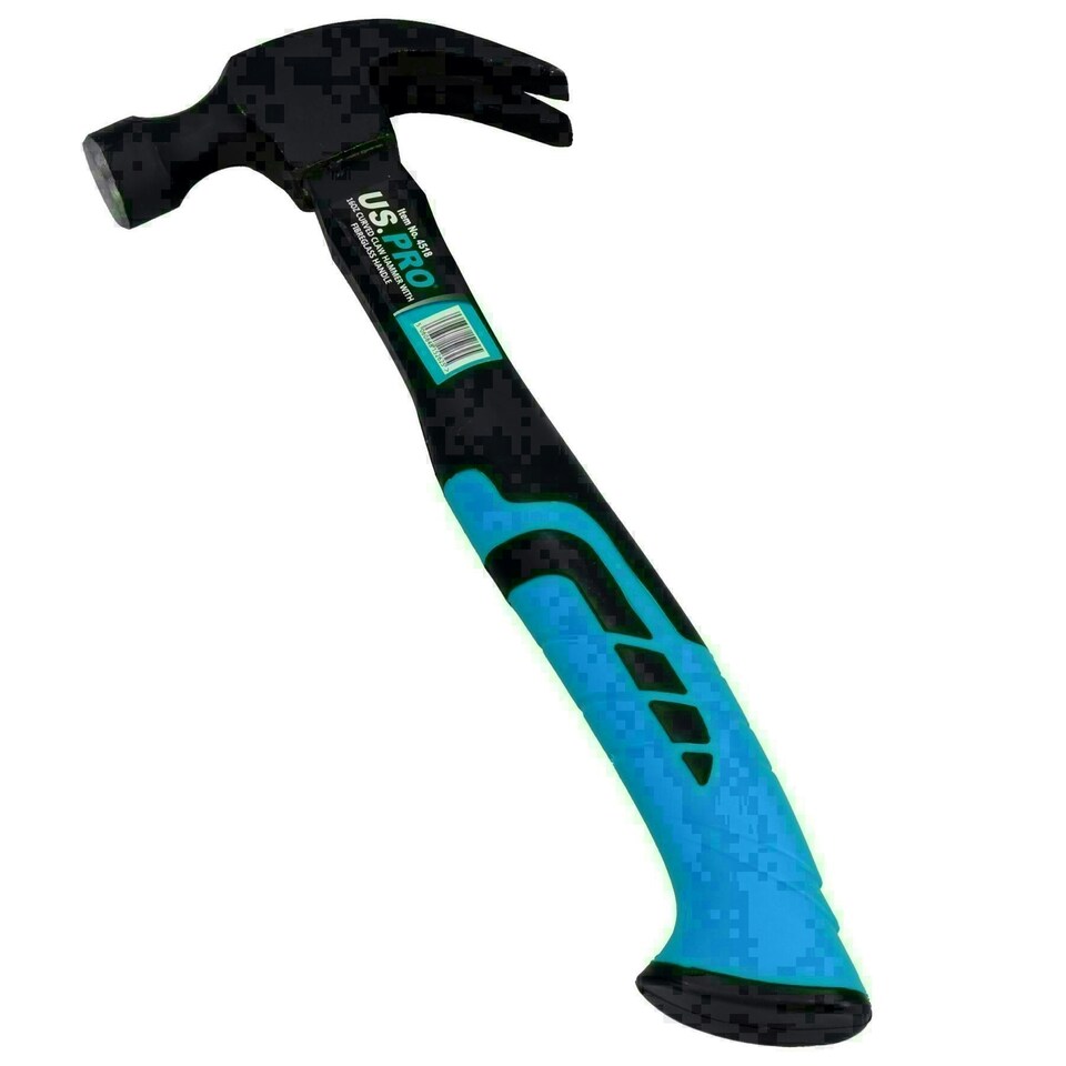 image 1 of 16oz Curved Claw Hammer with Fibreglass Handle Nail Screw Remover Removal