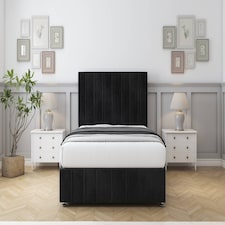Sloomy Langston Black Naples Divan Bed With Mattress 2 Drawers Left Side With 26" Strutted Headboard & 12" Matching Footboard 2'6 Small Single | Black | Black | Small Single | 1
