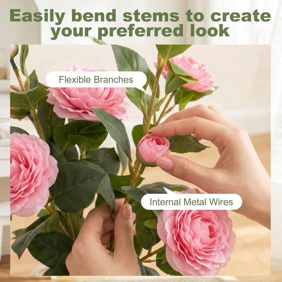 image 1 of HOMCOM 65cm Artificial Camellia Flower Plant with 116 Lush Leaves