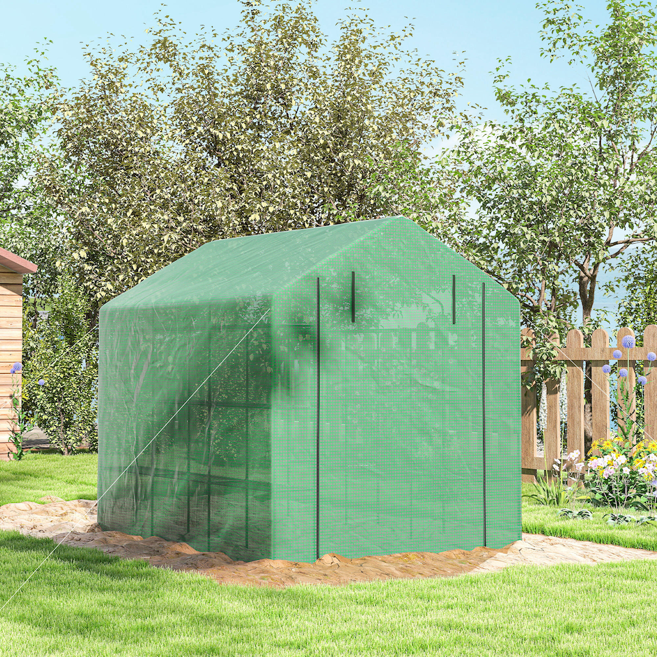 image 1 of Outsunny Walk-in Garden Greenhouse Shelves Polytunnel Steeple Grow House