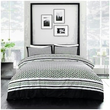 Meander Greek Printed Duvet Cover Set Reversible Polycotton Beddings Black | Single