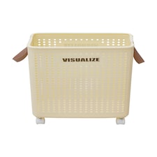 Living and Home Foldable Laundry Basket with Wheels, M | Cream | M