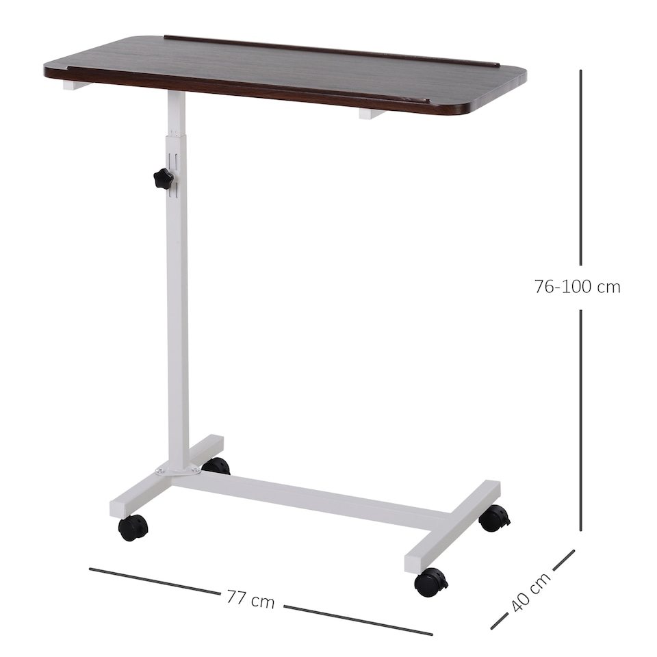 image 1 of HOMCOM Height Adjustable Over Bed Table with Wheels, C Shaped Laptop Desk, Portable Hospital Bed Table for Living Room, Bedroom, Brown