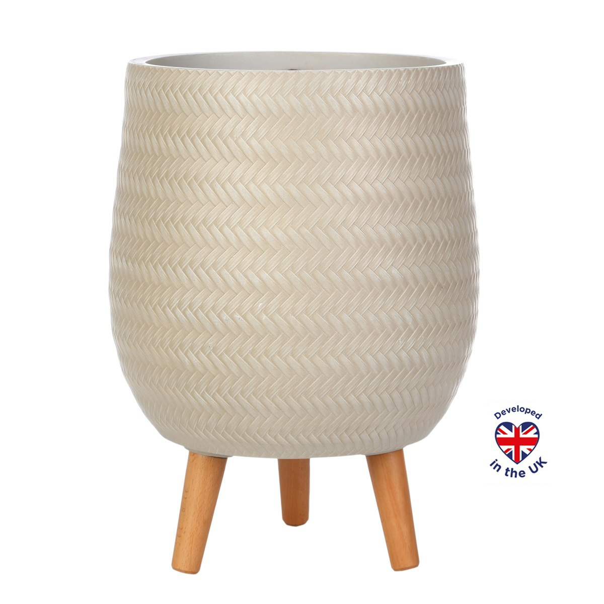 Plaited Style Beige Planter with Legs, Round Indoor Plant Pot Stand for Indoor Plants by Idealist Lite D30 H43 cm, 19L