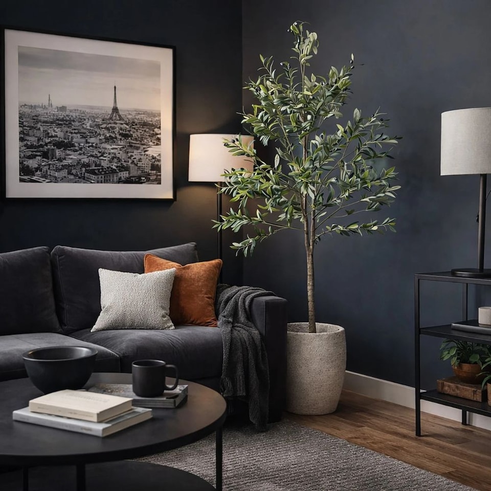 image 1 of Marco Paul Tall Faux Olive Tree with Basket 185cm