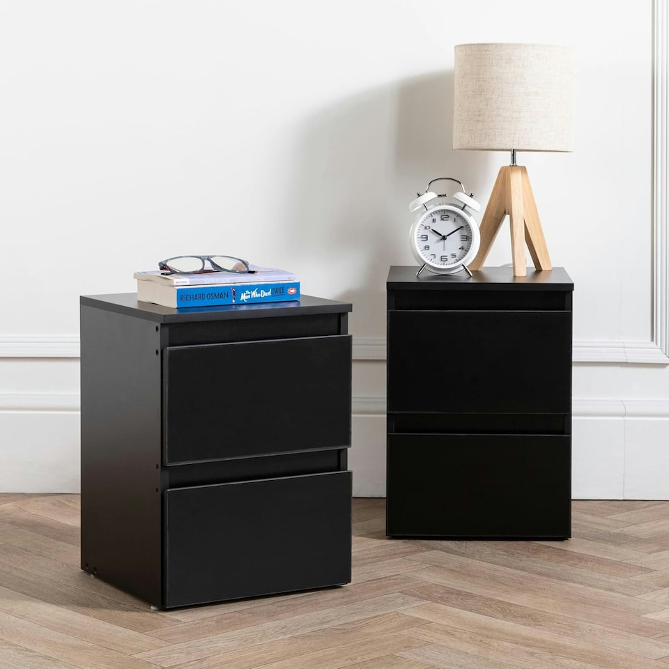image 1 of Chest Of 2 Drawers Bedroom Wooden Furniture Bedside Wood Cabinet Storage Side Table - Black