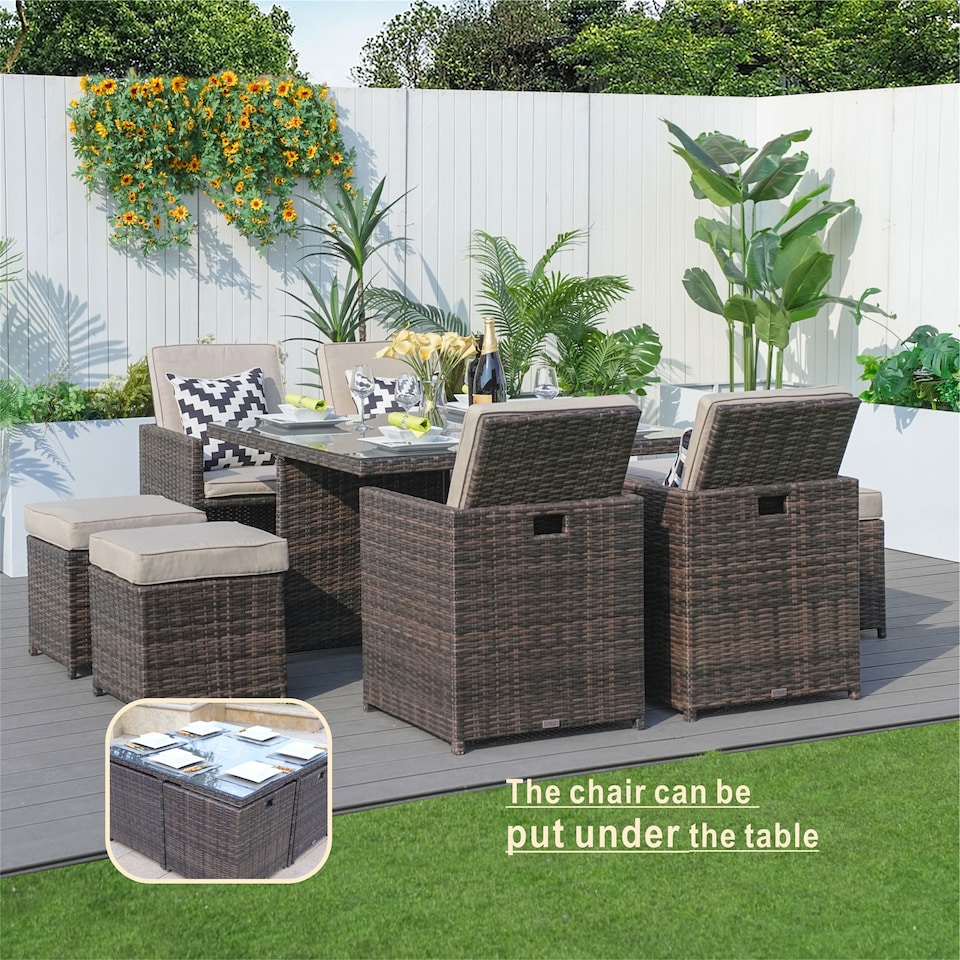 image 1 of Direct Wicker 9 Pieces Outdoor Rattan Garden Dining Table and Chair Set