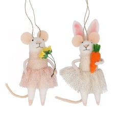 Gisela Graham Easter Set of 2 Felt Mice in Metallic Dresses