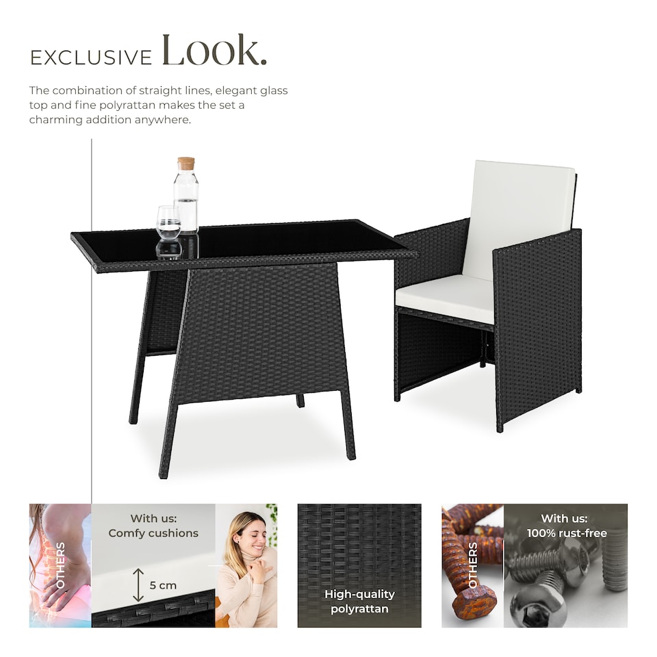 image 1 of Garden Furniture Set Lausanne - 2 chairs, 1 table, bistro set, weather resistant | Black | black | 52,50 x 56 x 88 cm | 1