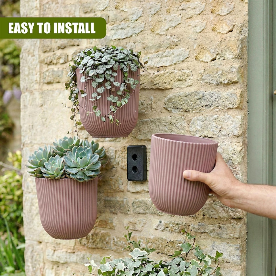 image 1 of GEEZY Milly Wall Flowerpot Set Plastic Planters Brown 2 Pack