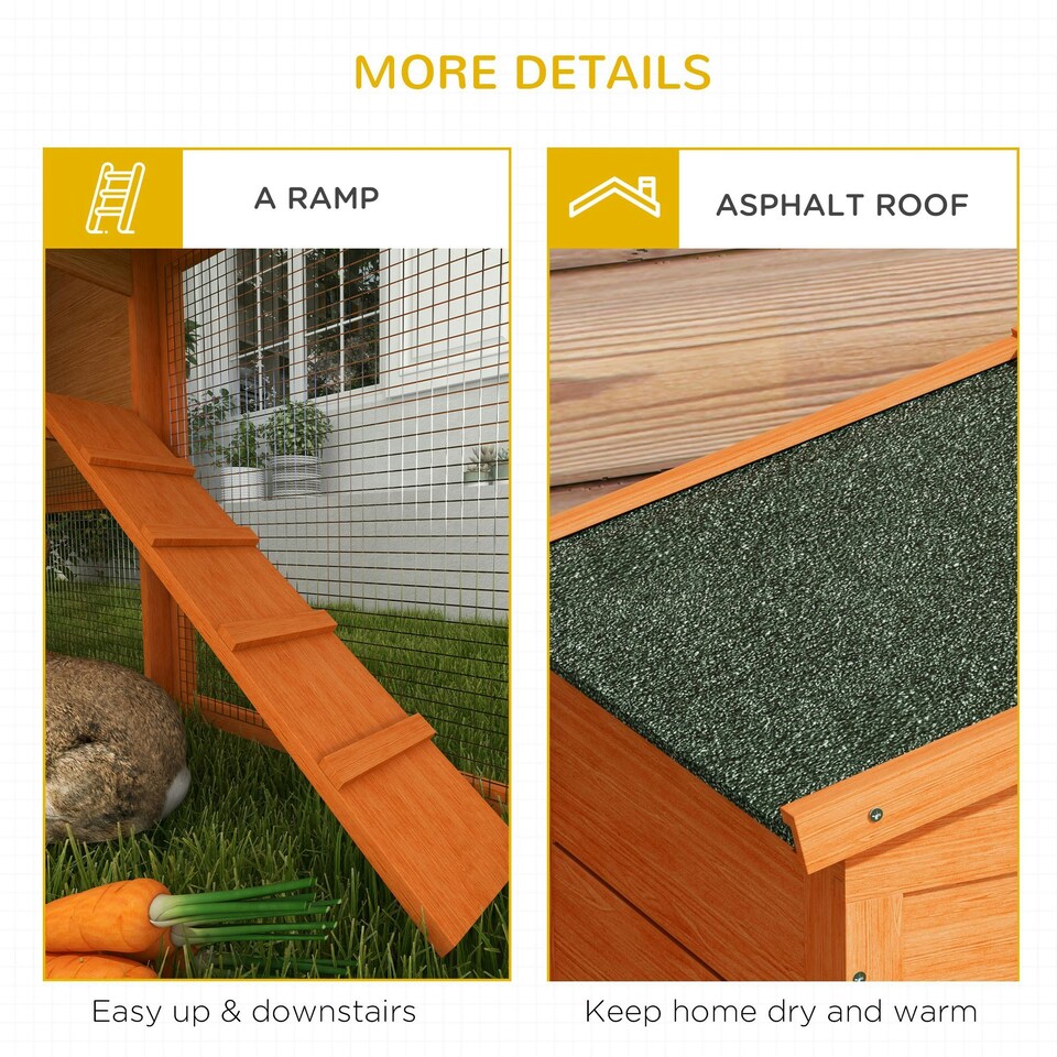 image 1 of PawHut Rabbit Hutch, Guinea Pig Hutch 2 Tier w/ Run & Tray, Asphalt Roof