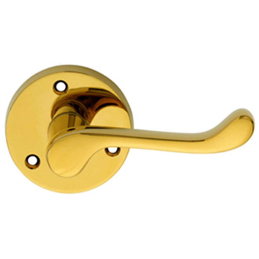 Loops PAIR Victorian Scroll Lever on 58mm Round Rose Polished Brass Door Handle in Metallics