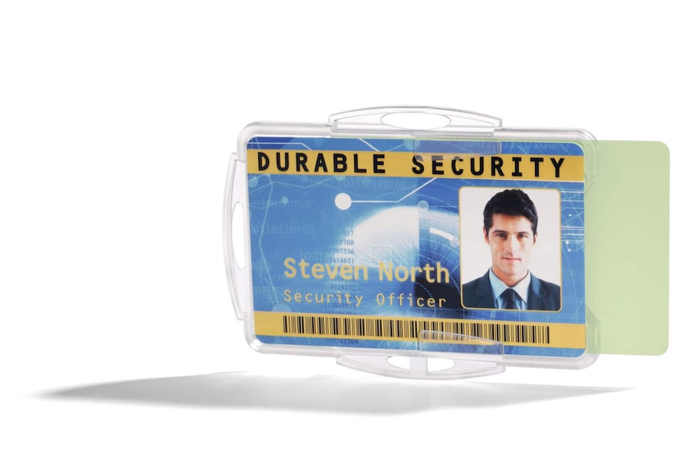 image 1 of Durable DUO 2 Card Security Pass ID Badge Holders for Lanyards | 10 Pack | Clear