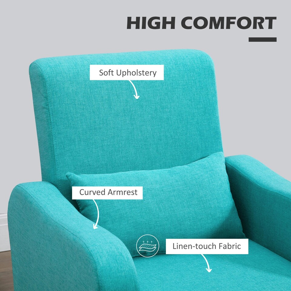 image 1 of HOMCOM Upholstered Leisure Lounge Sofa, Accent Chair with Pillow, Teal